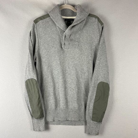 Banana Republic Other - Banana Republic Shawl Collar Sweater Mens Large Gray Elbow Shoulder Patch Cotton